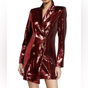 RETROFETE Selena Sequin Jacket blazer Mini Dress S ruby red party revolve